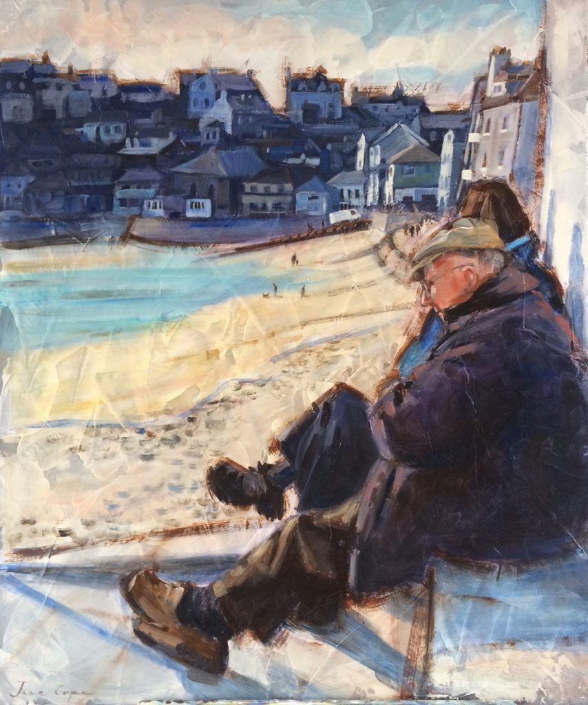 'Dad at St Ives' oil and mixed media on canvas, 50 x 60cm